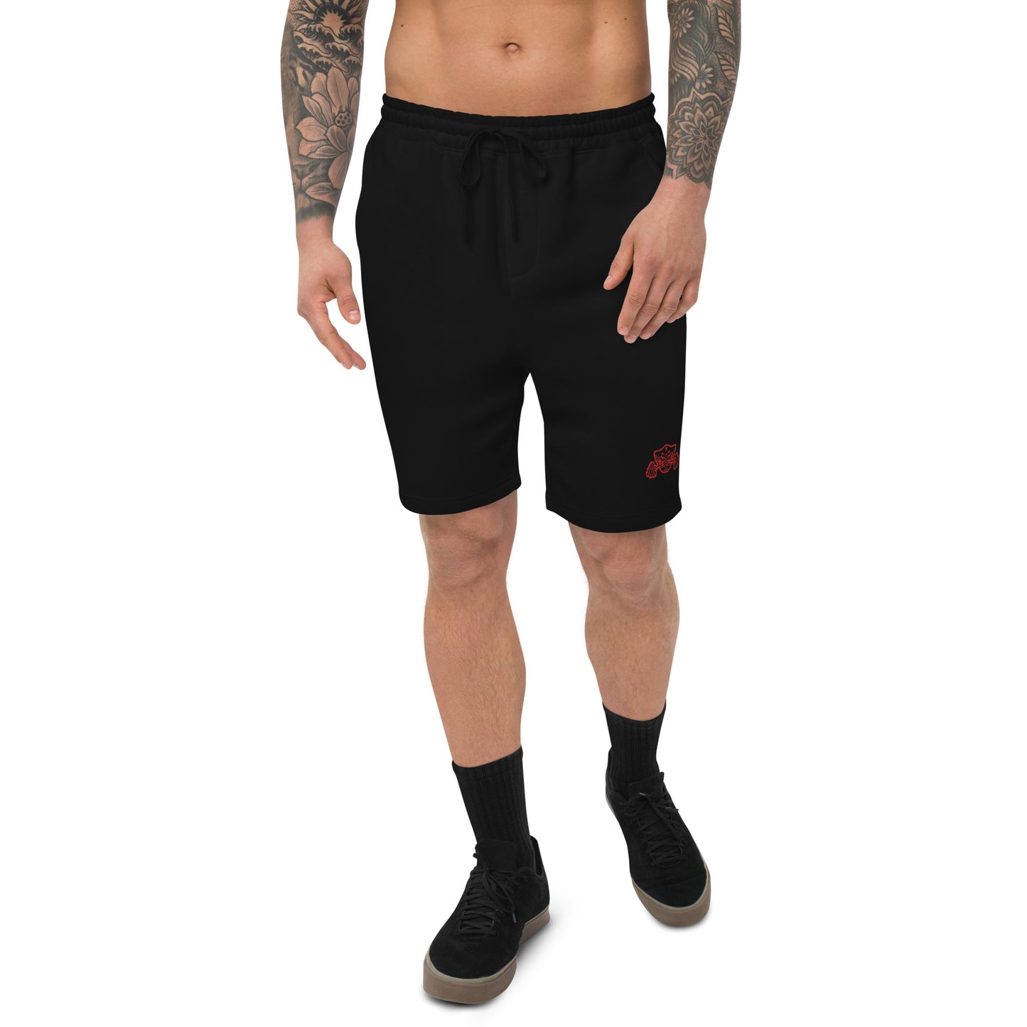 Fleece Jogger Shorts With Red Embroidered Logo