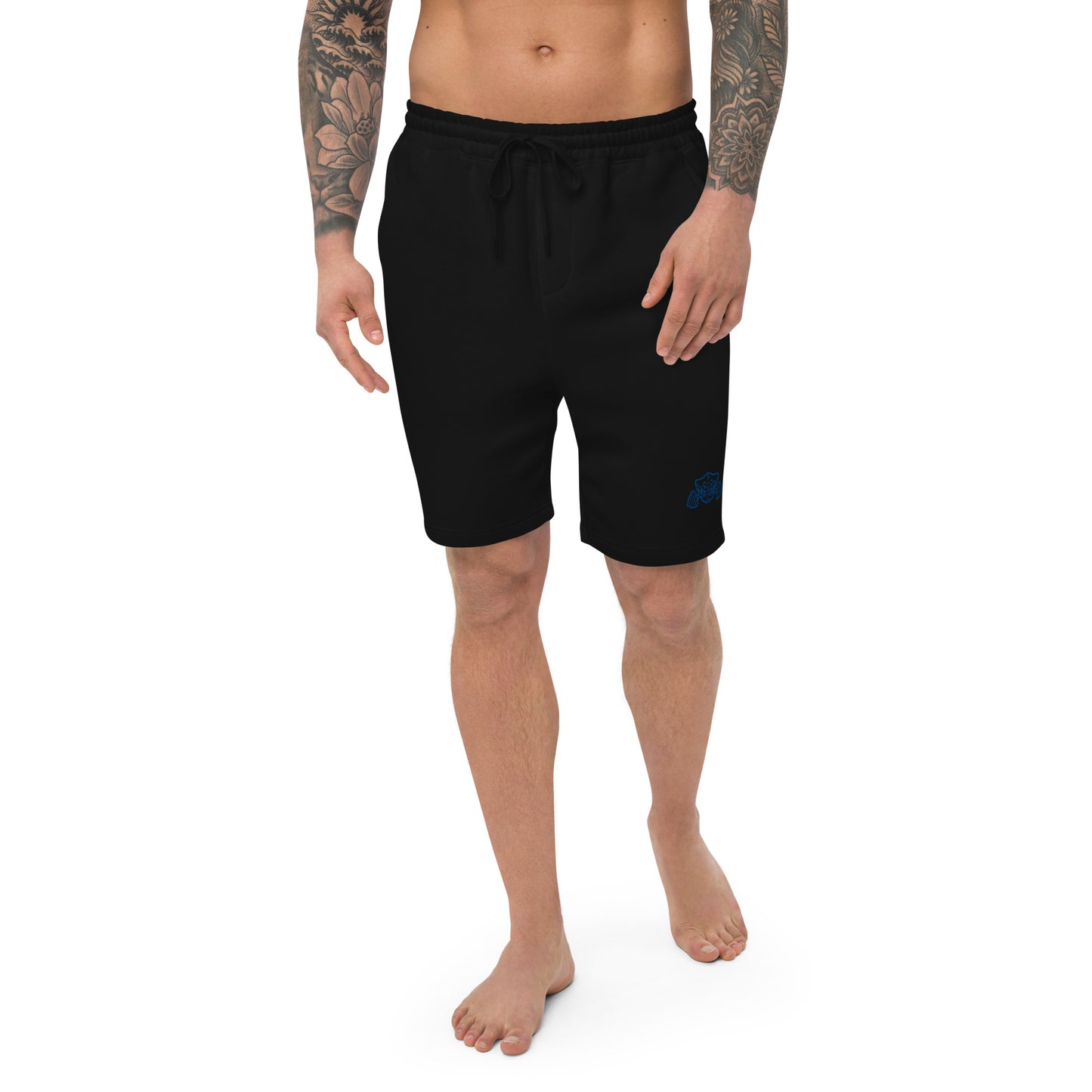 Fleece Jogger Shorts With Blue Embroidered Logo
