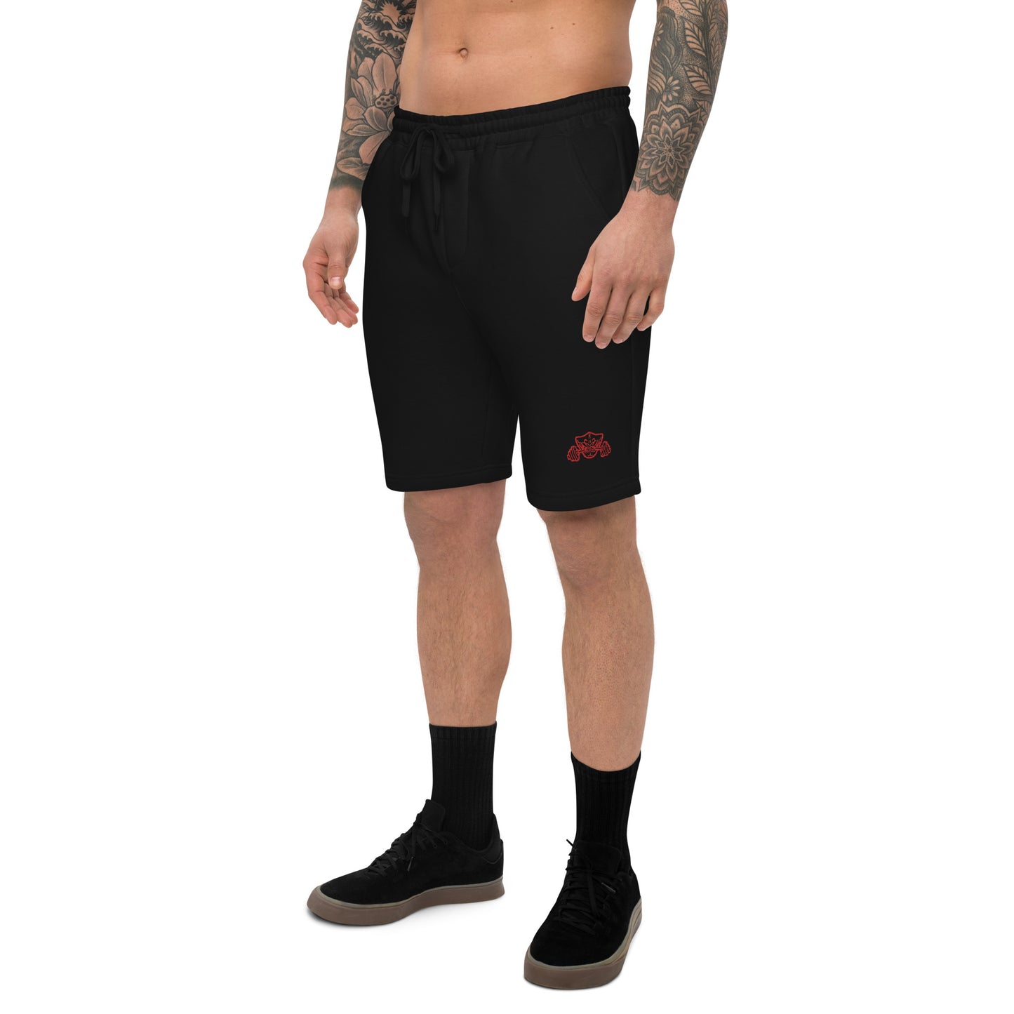Fleece Jogger Shorts With Red Embroidered Logo