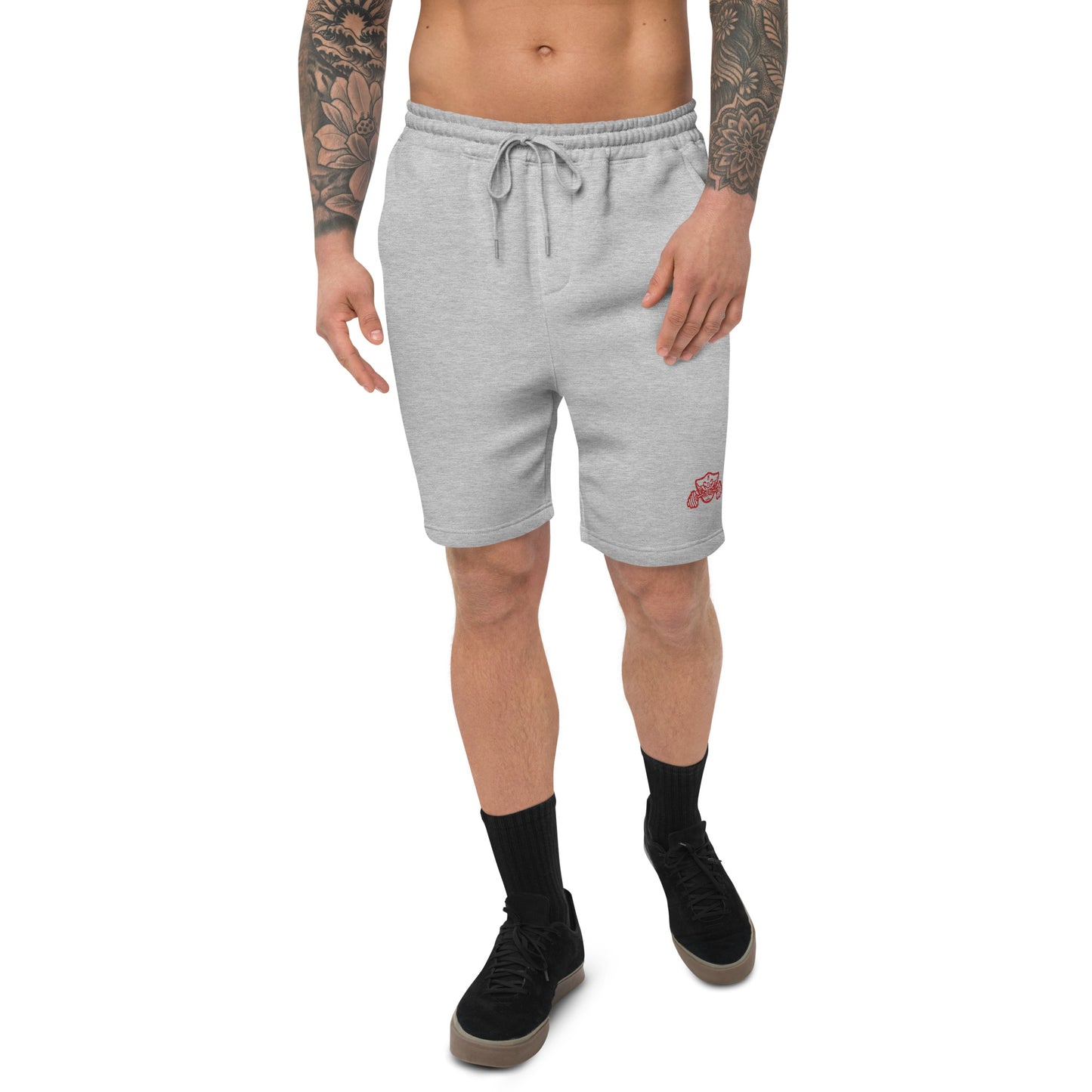 Fleece Jogger Shorts With Red Embroidered Logo