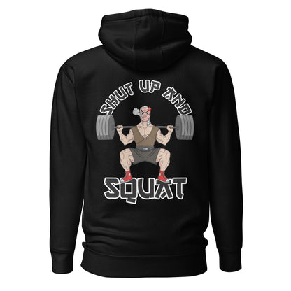 Black Hoodie With Shut Up And Squat Print