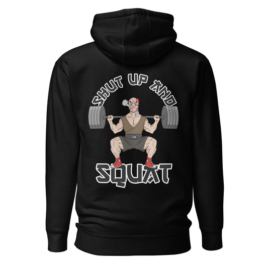 Black Hoodie With Shut Up And Squat Print