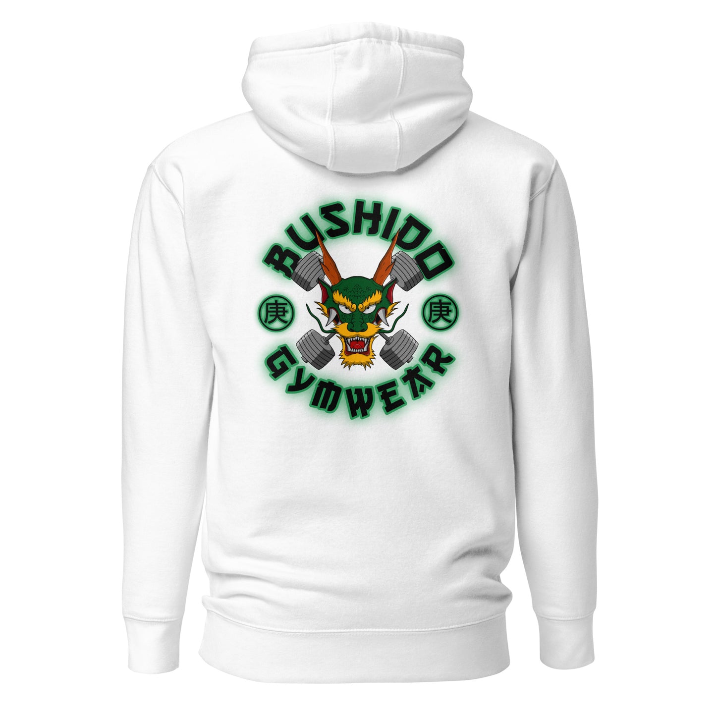 White Hoodie With Green Dragon Print