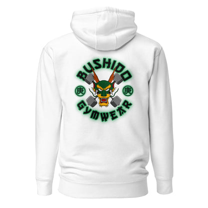White Hoodie With Green Dragon Print